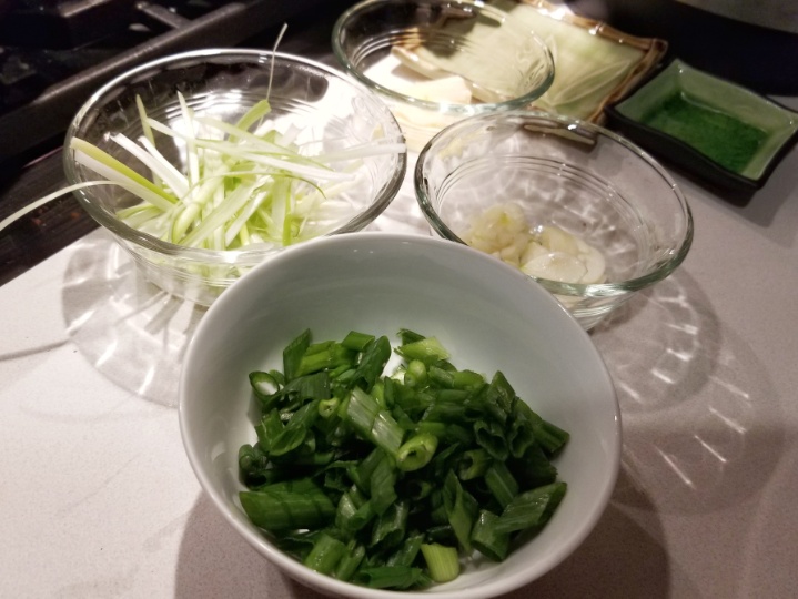 chopped scallions, ginger, and garlic