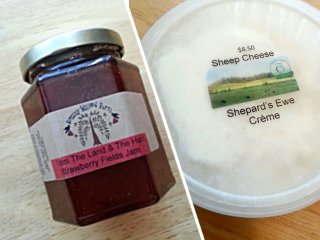 strawberry jam and sheep's milk cheese